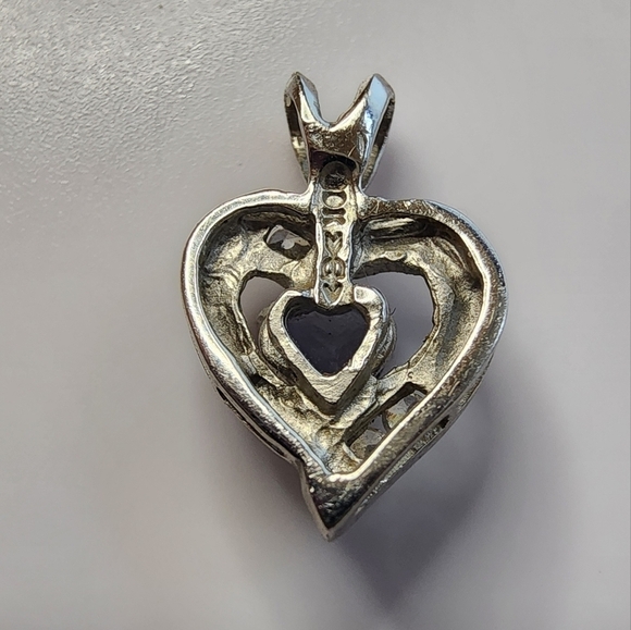 10k White Gold Tanzanite and CZ Heart Pendant - Picture 8 of 10